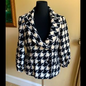 Jaeger fitted designer Houndstooth Vintage coat Jacket Blazer EUC L/XL/12/14 390